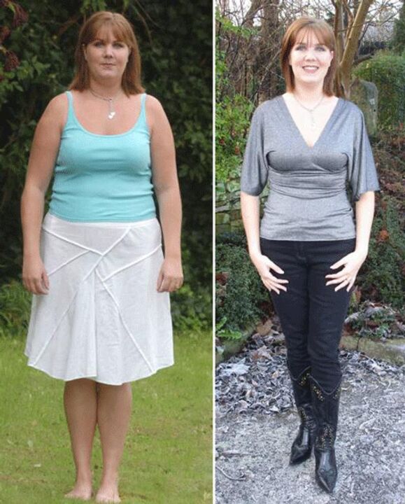 Woman losing weight before and after kefir diet
